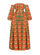 African Style Digital Printing Women's Summer Long Sleeve One Neck Split Dress
