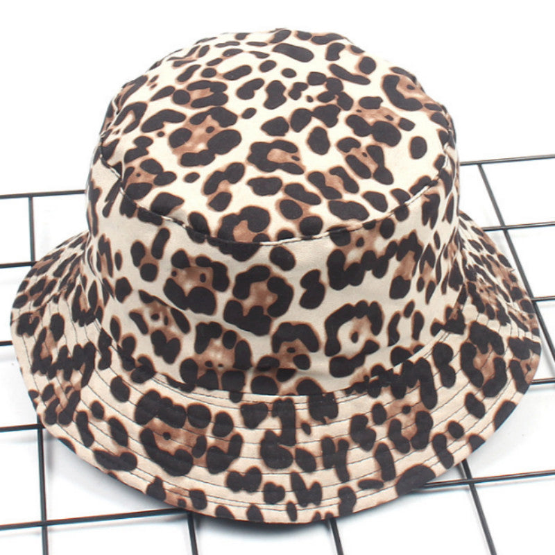 Leopard-Print Fisherman Hat On Both Sides, Spring And Summer Outing Cotton Sun Hat
