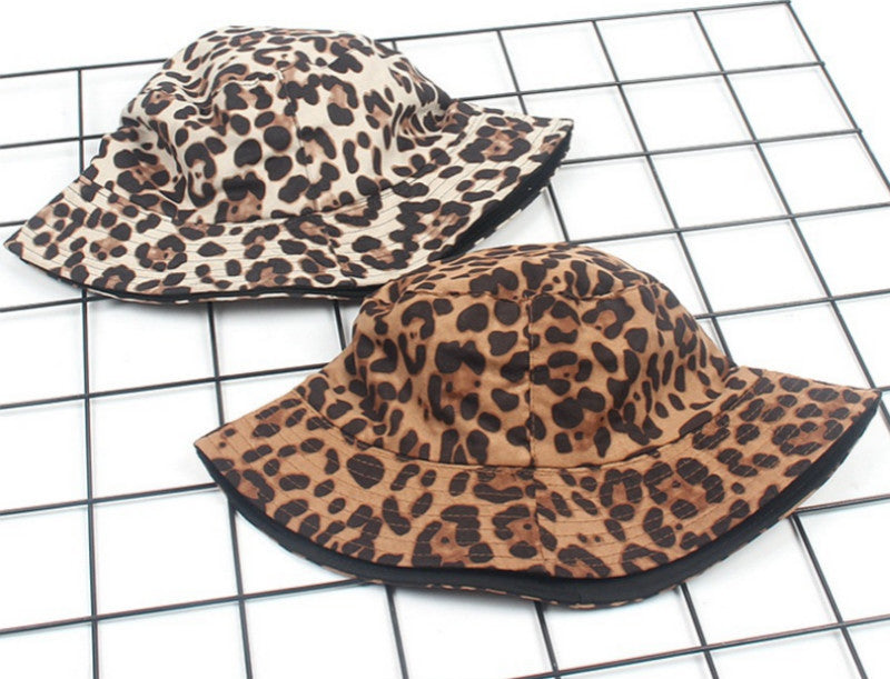 Leopard-Print Fisherman Hat On Both Sides, Spring And Summer Outing Cotton Sun Hat