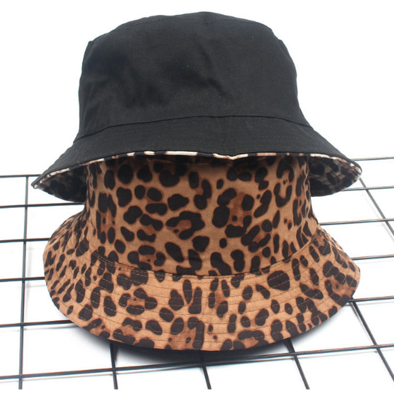 Leopard-Print Fisherman Hat On Both Sides, Spring And Summer Outing Cotton Sun Hat