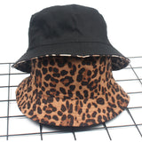 Leopard-Print Fisherman Hat On Both Sides, Spring And Summer Outing Cotton Sun Hat