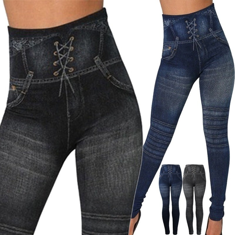 Seamless Imitation Of Jean Leggings For Women