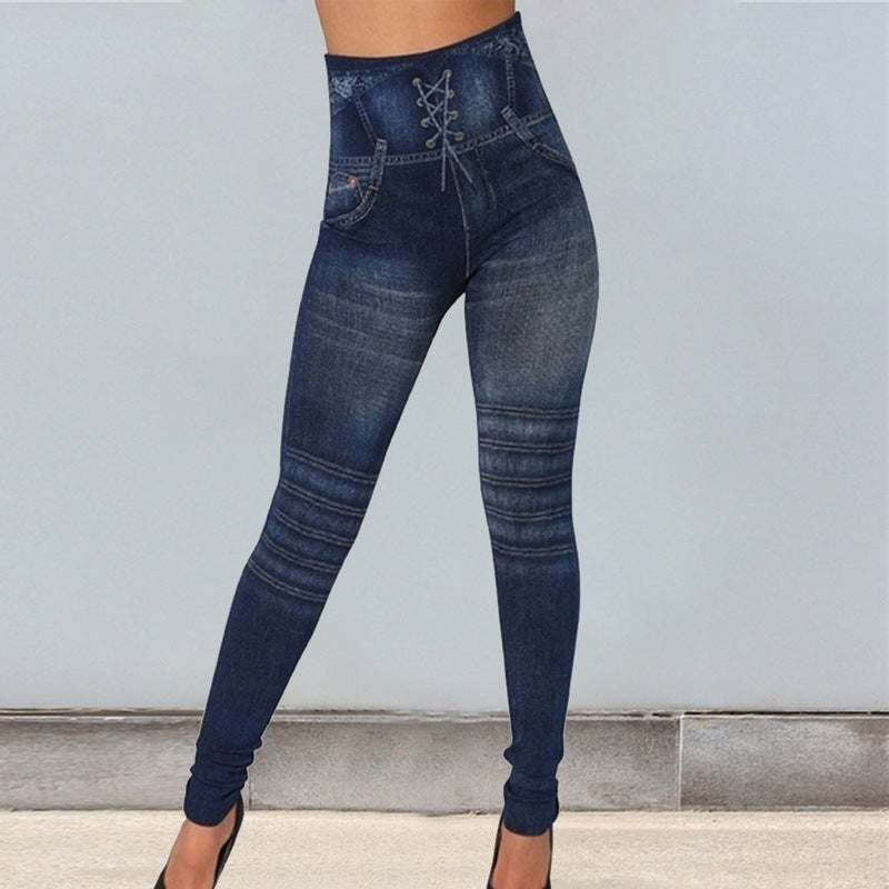 Seamless Imitation Of Jean Leggings For Women