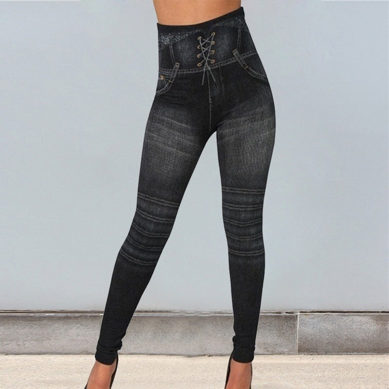 Seamless Imitation Of Jean Leggings For Women