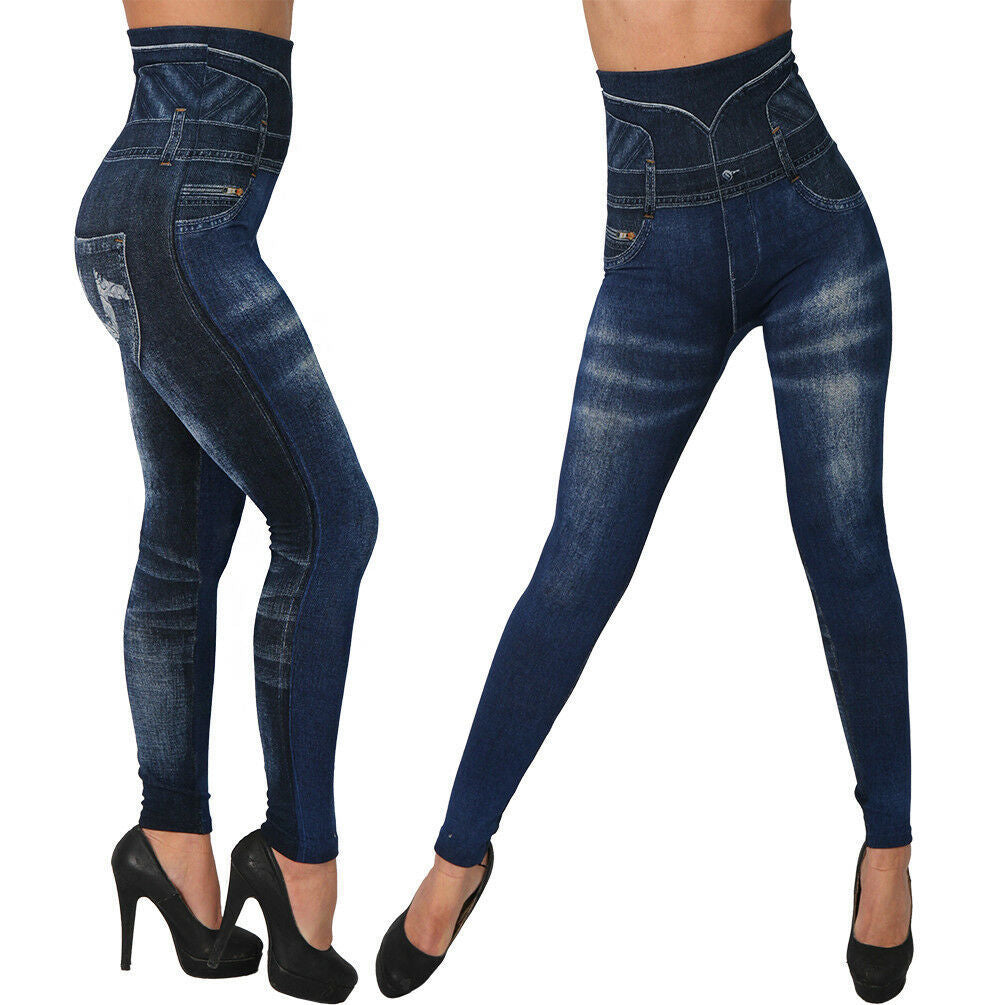 Seamless Imitation Of Jean Leggings For Women