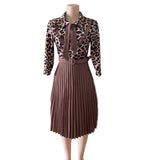 OL commuter African plus size mother dress leopard print stitching tie pleated dress