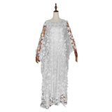 African Women's Dress Three-dimensional Embroidered Flower Net Yarn Crew Neck