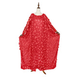 African Women's Dress Three-dimensional Embroidered Flower Net Yarn Crew Neck