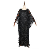 African Women's Dress Three-dimensional Embroidered Flower Net Yarn Crew Neck