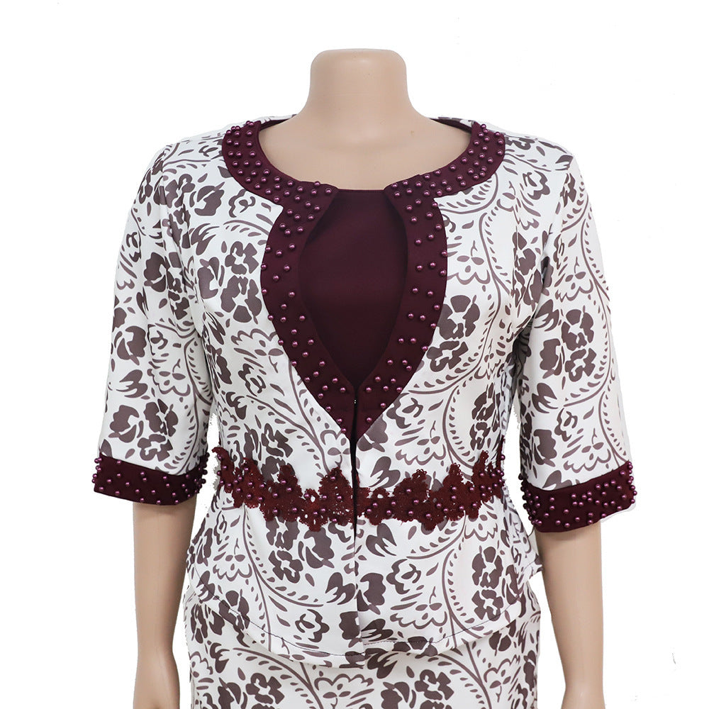 African Womans Print Stitching Water-Soluble Lace Suit