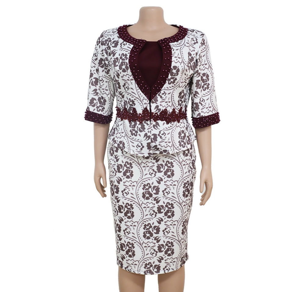African Womans Print Stitching Water-Soluble Lace Suit