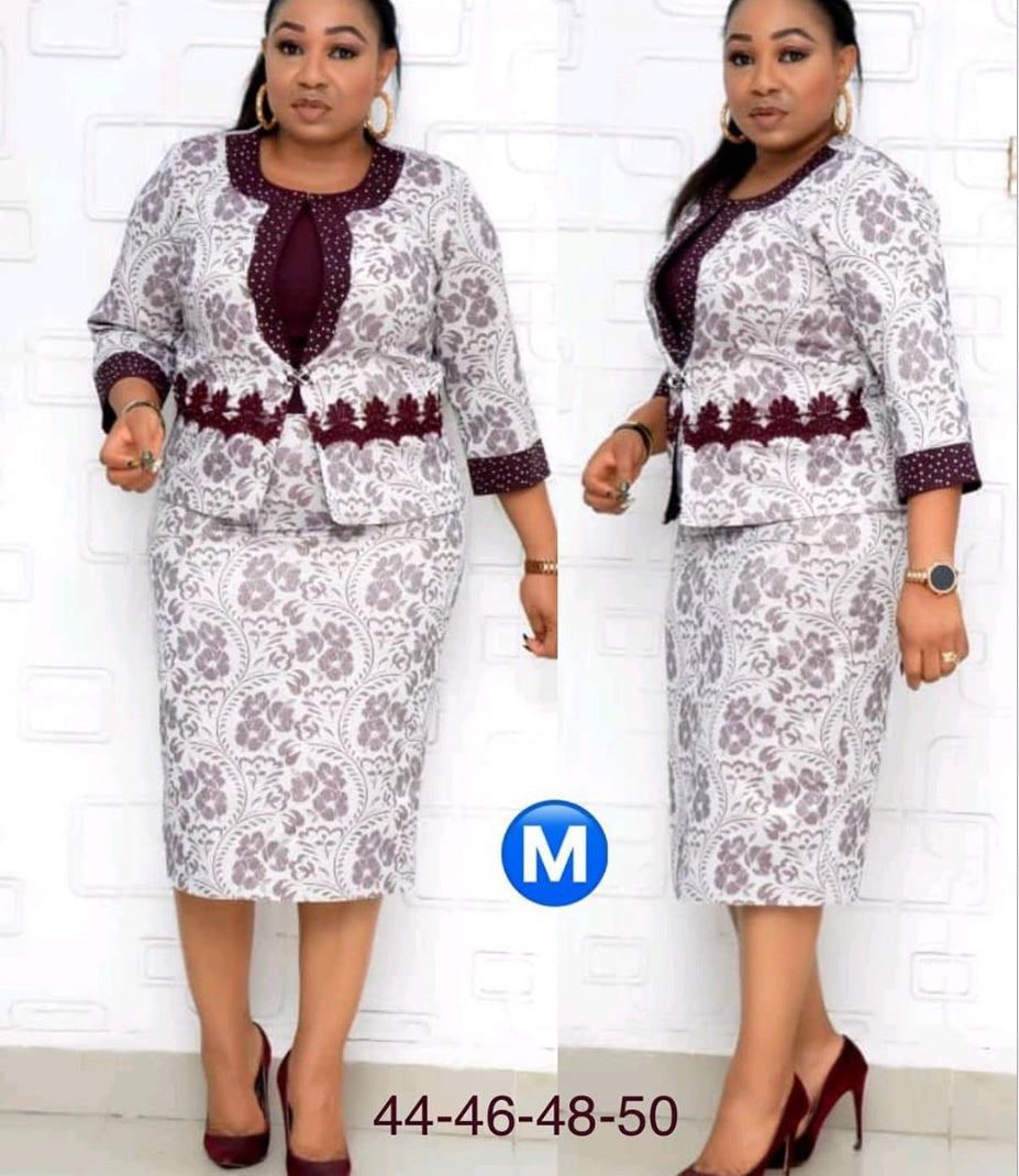 African Womans Print Stitching Water-Soluble Lace Suit