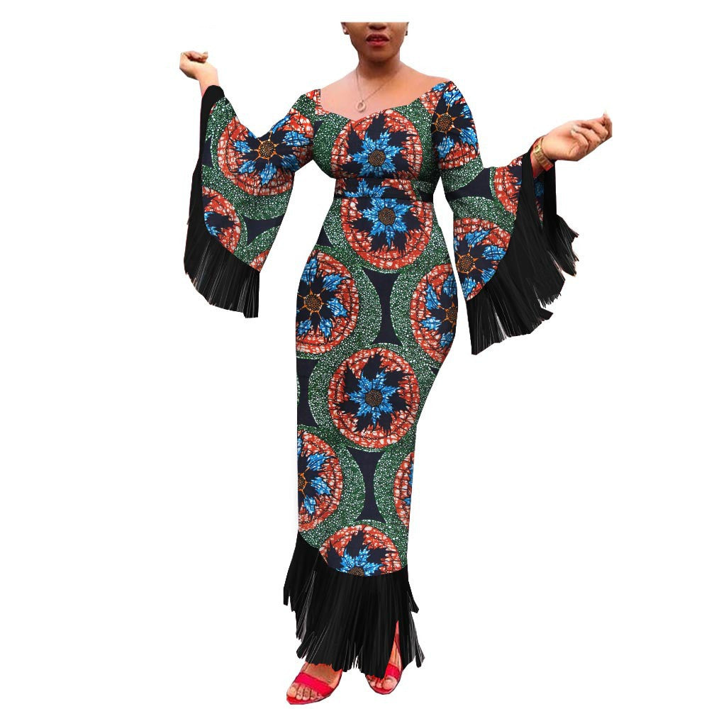 New Style Hot-Selling African Ethnic Printing Batik Cotton Plus Size Fringed Dress