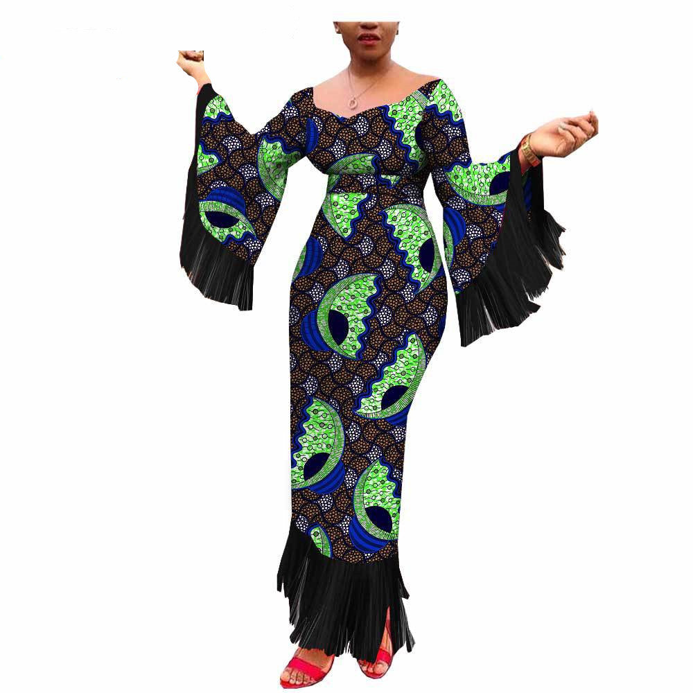 New Style Hot-Selling African Ethnic Printing Batik Cotton Plus Size Fringed Dress