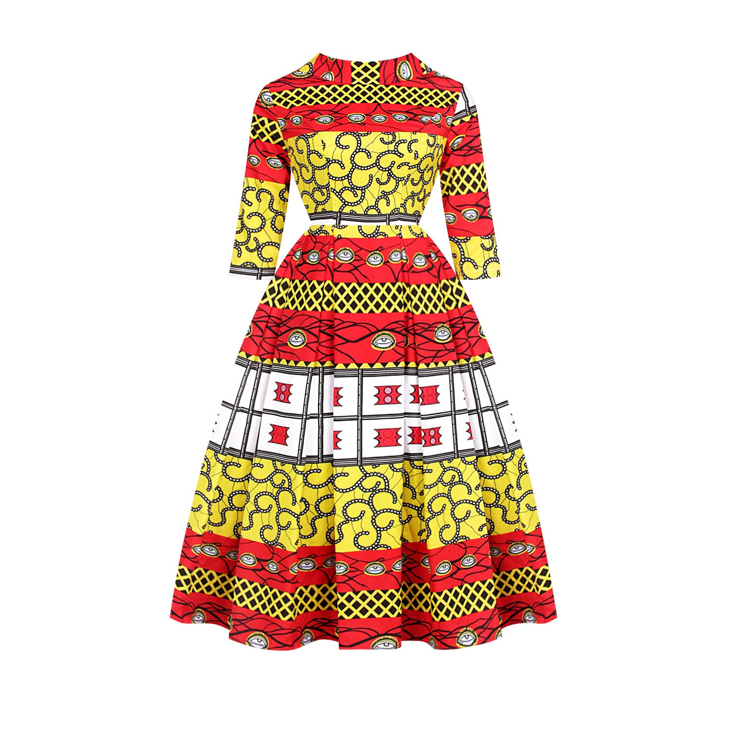 Manufacturer Direct Sales Digital Printing African Style Women'S V-Neck Zipper Three Quarter Sleeve Fashion Dress Skirt