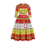 Manufacturer Direct Sales Digital Printing African Style Women'S V-Neck Zipper Three Quarter Sleeve Fashion Dress Skirt
