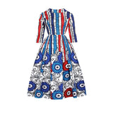 Manufacturer Direct Sales Digital Printing African Style Women'S V-Neck Zipper Three Quarter Sleeve Fashion Dress Skirt
