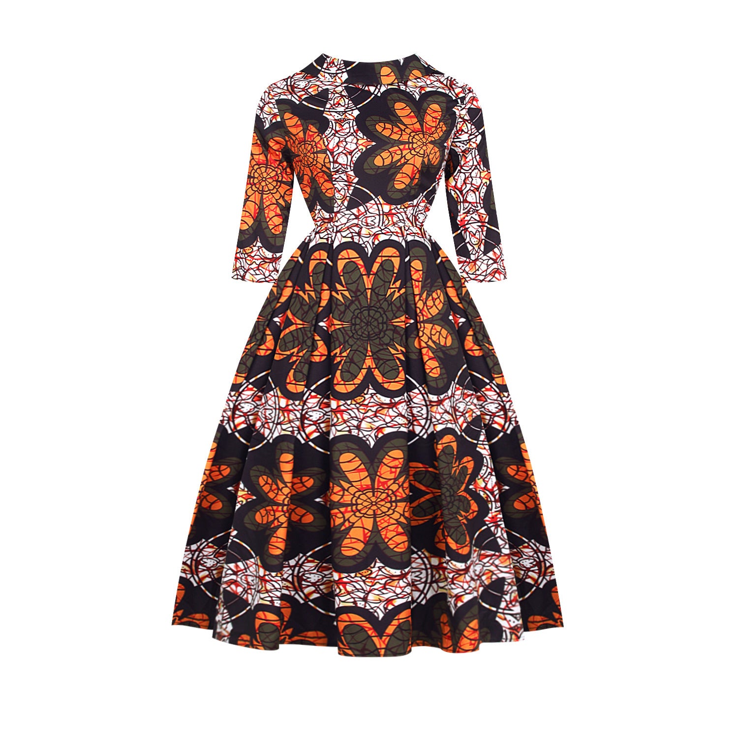 Manufacturer Direct Sales Digital Printing African Style Women'S V-Neck Zipper Three Quarter Sleeve Fashion Dress Skirt