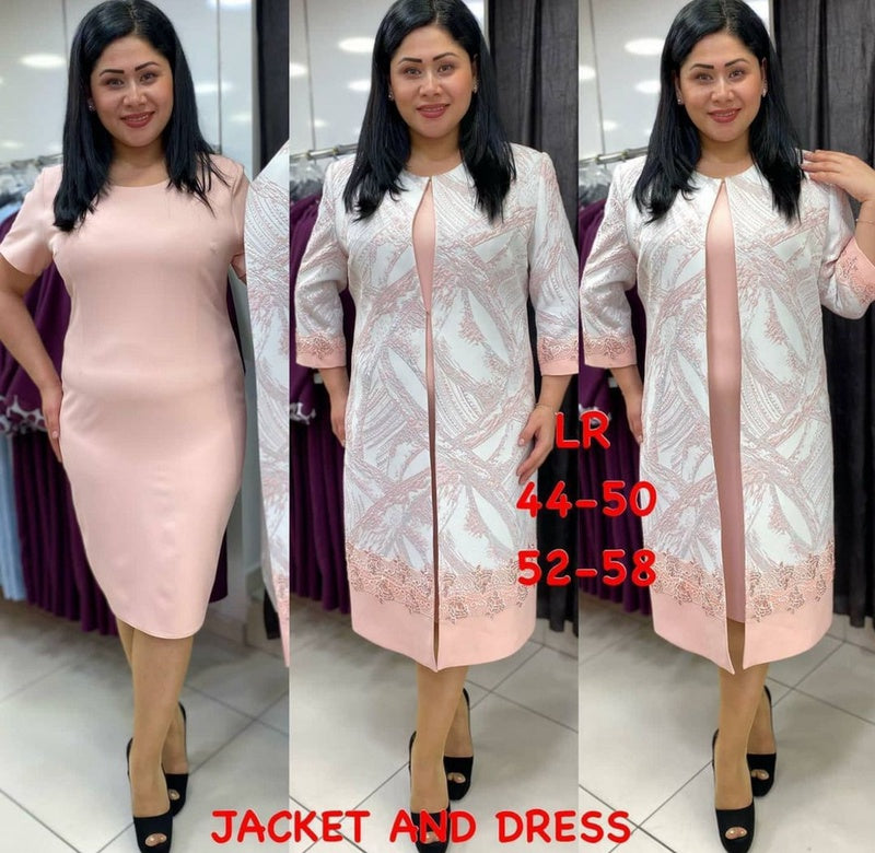 African Ladies Plus Size Long Jacket Printed Lace Dress Suit