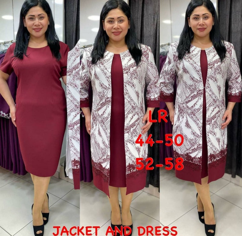 African Ladies Plus Size Long Jacket Printed Lace Dress Suit