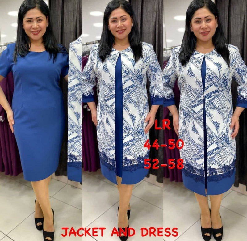 African Ladies Plus Size Long Jacket Printed Lace Dress Suit