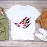 T-Shirts Top Fingernail Graphic Nail-Art Female Ladies Lady Summer Tee Make-Up-90s