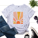 Graphic Tee for Women Cotton Print T Shirts Short Sleeve Crew Neck Summer Tops Female Clothes Splendid Sun Scenery Flower Top