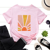 Graphic Tee for Women Cotton Print T Shirts Short Sleeve Crew Neck Summer Tops Female Clothes Splendid Sun Scenery Flower Top