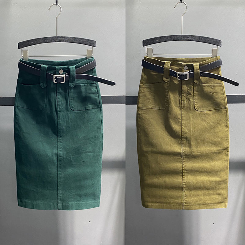 Denim Skirt Women Summer Casual High Waist Pacakge Hip Split Knee Length Ol Jeans Skirt