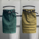 Denim Skirt Women Summer Casual High Waist Pacakge Hip Split Knee Length Ol Jeans Skirt