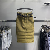 Denim Skirt Women Summer Casual High Waist Pacakge Hip Split Knee Length Ol Jeans Skirt