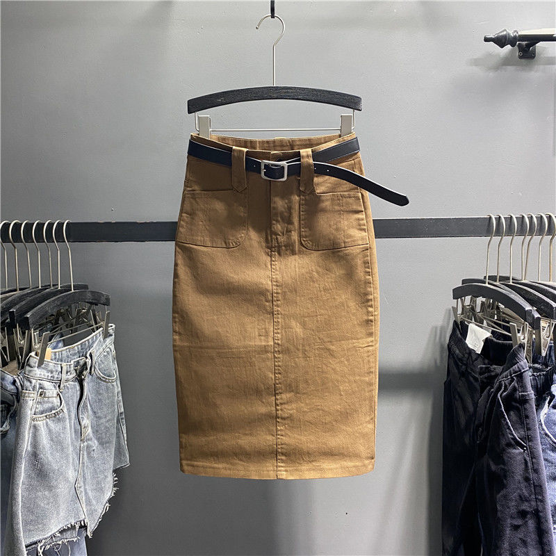 Denim Skirt Women Summer Casual High Waist Pacakge Hip Split Knee Length Ol Jeans Skirt