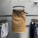 Denim Skirt Women Summer Casual High Waist Pacakge Hip Split Knee Length Ol Jeans Skirt