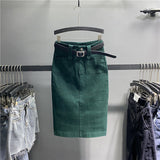 Denim Skirt Women Summer Casual High Waist Pacakge Hip Split Knee Length Ol Jeans Skirt