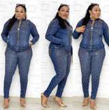 Jenny Garment Factory straight denim suit jacket with chest slimming pencil pants 3 piece set African and European best-selling fashion