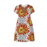 African Style Digital Printing Women'S Casual V Stand-Up Collar Short Sleeves