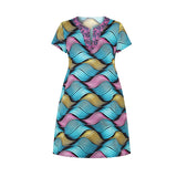 African Style Digital Printing Women'S Casual V Stand-Up Collar Short Sleeves