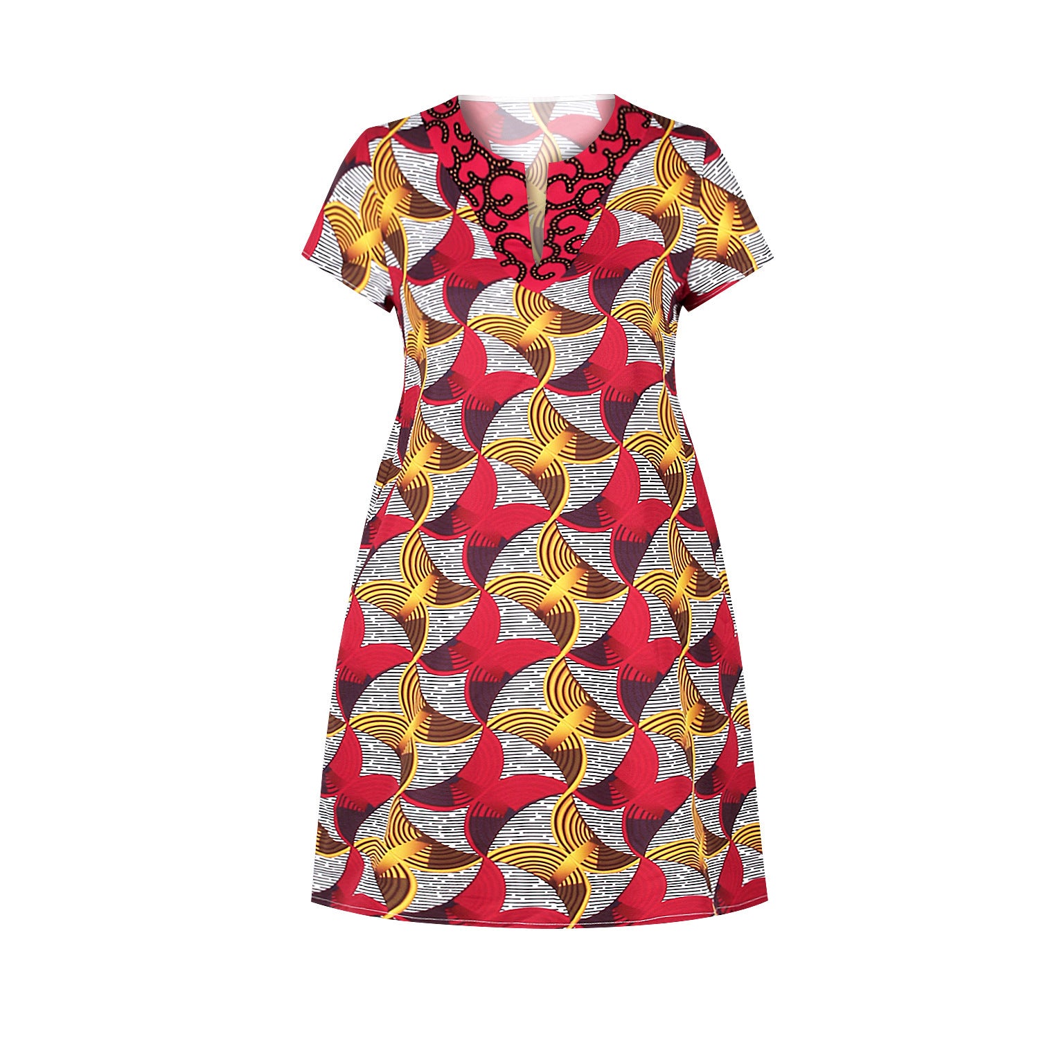 African Style Digital Printing Women'S Casual V Stand-Up Collar Short Sleeves