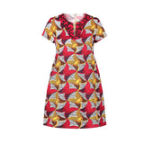 African Style Digital Printing Women'S Casual V Stand-Up Collar Short Sleeves