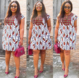 African Style Digital Printing Women'S Casual V Stand-Up Collar Short Sleeves