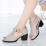 Mother Shoes Thick Heel Buckle Sandals Women