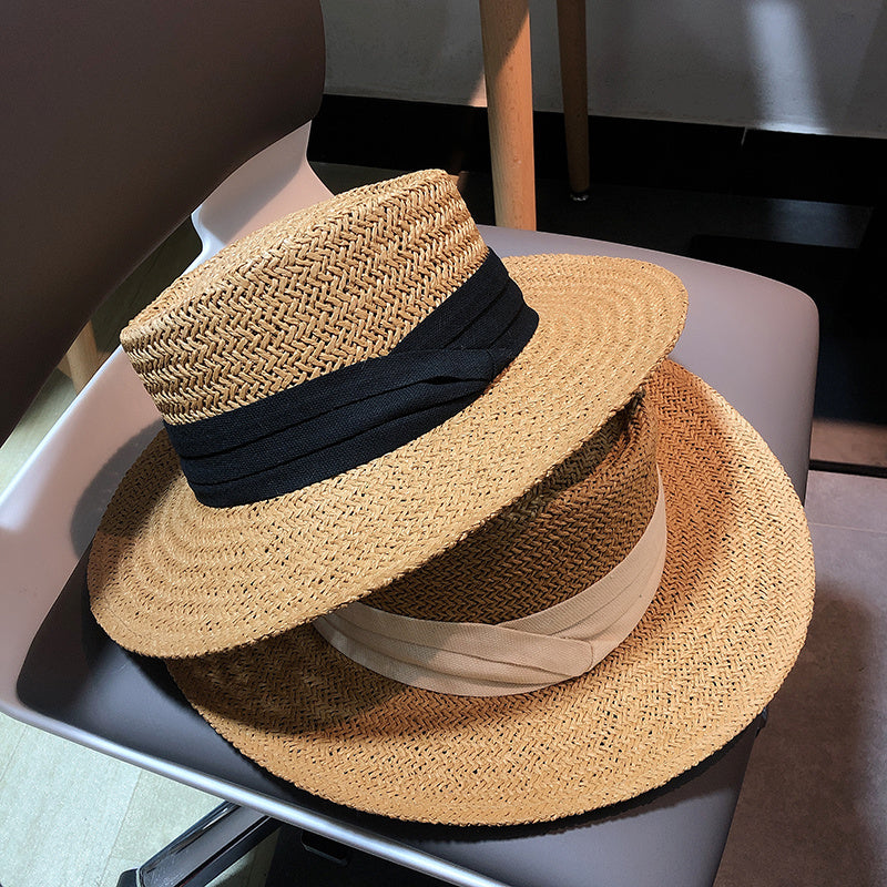 Net Celebrity Same Summer Hand-Woven Wide-Brim Flat-Brimmed Sun-Shading Sun-Protection Holiday Beach Sun Straw Hat