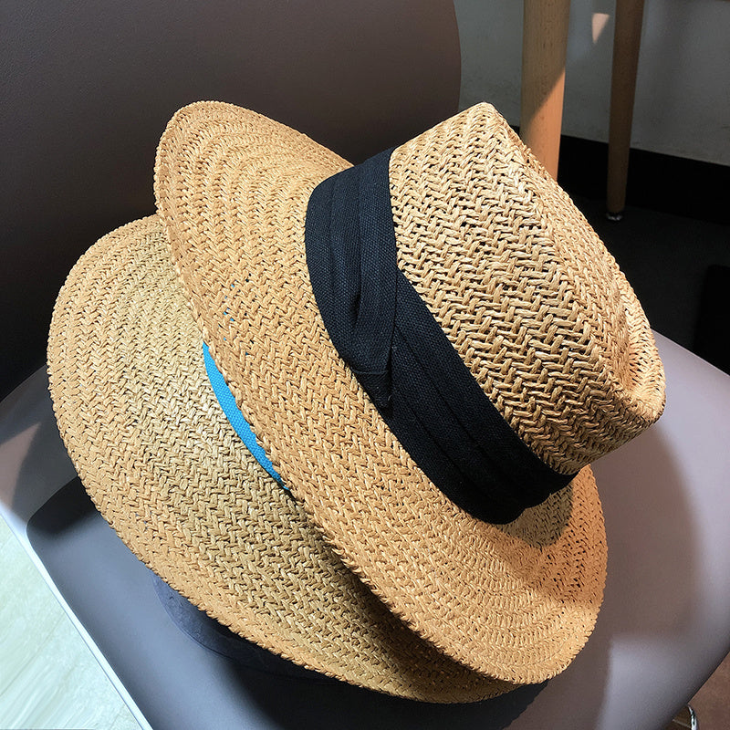 Net Celebrity Same Summer Hand-Woven Wide-Brim Flat-Brimmed Sun-Shading Sun-Protection Holiday Beach Sun Straw Hat