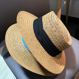 Net Celebrity Same Summer Hand-Woven Wide-Brim Flat-Brimmed Sun-Shading Sun-Protection Holiday Beach Sun Straw Hat