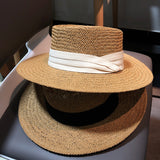 Net Celebrity Same Summer Hand-Woven Wide-Brim Flat-Brimmed Sun-Shading Sun-Protection Holiday Beach Sun Straw Hat
