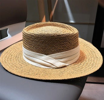Net Celebrity Same Summer Hand-Woven Wide-Brim Flat-Brimmed Sun-Shading Sun-Protection Holiday Beach Sun Straw Hat