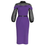 New African Polka Dot Lace Hollow Out Perspective Dress With Lantern Sleeves And Fake Two-Piece Buttock Wrap Slim Dress