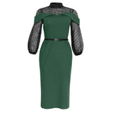 New African Polka Dot Lace Hollow Out Perspective Dress With Lantern Sleeves And Fake Two-Piece Buttock Wrap Slim Dress
