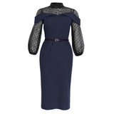 New African Polka Dot Lace Hollow Out Perspective Dress With Lantern Sleeves And Fake Two-Piece Buttock Wrap Slim Dress