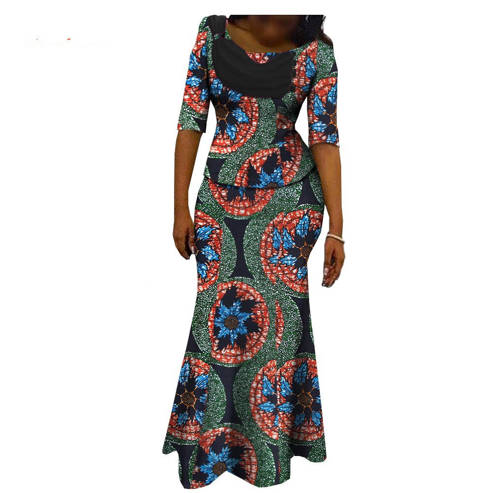African Printed Short Sleeve Women'S Cotton Dress